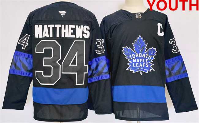 Youth Toronto Maple Leafs #34 Auston Matthews Black 2024-25 Stitched Jersey->->NHL Jersey